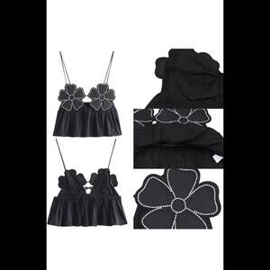 Women's Floral Appliques Spaghetti Strap Crop Tops Sexy Hollow Out Backless